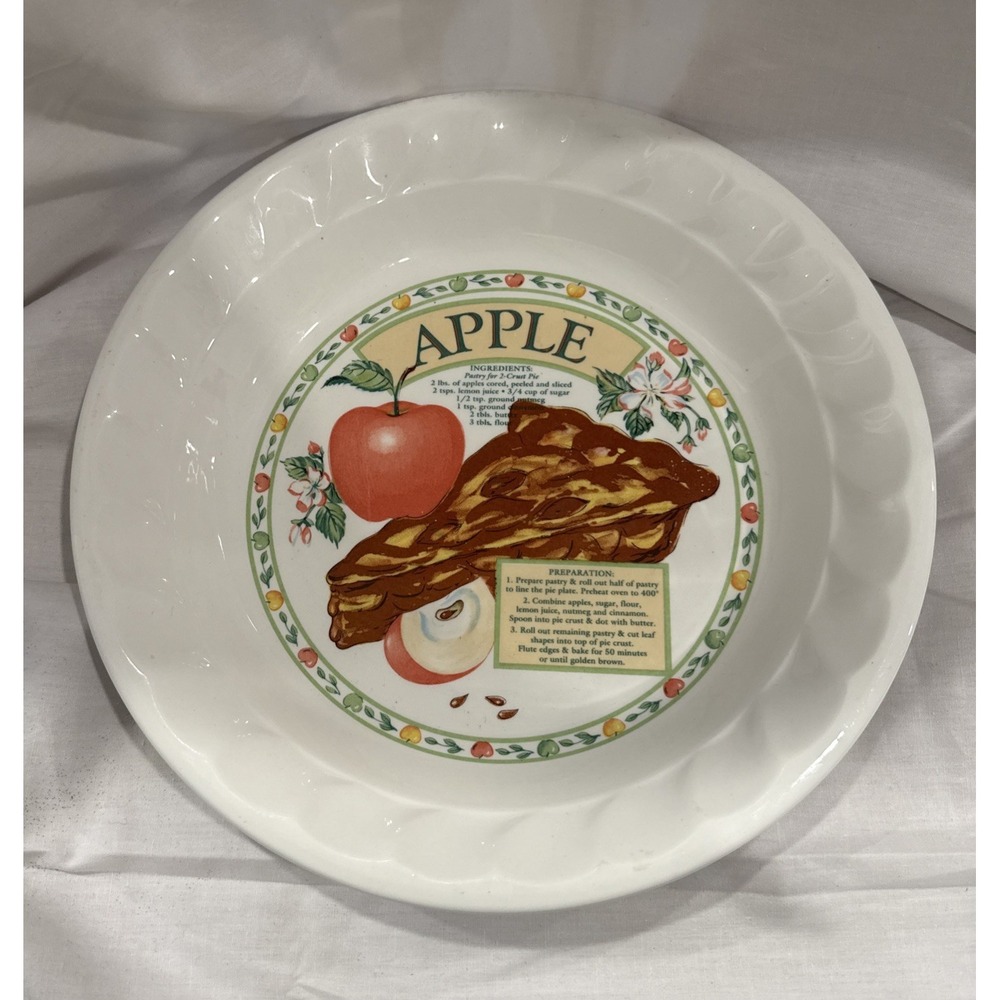 Vintage Apple Pie Dish With Recipe Golden Pie ceramic pottery